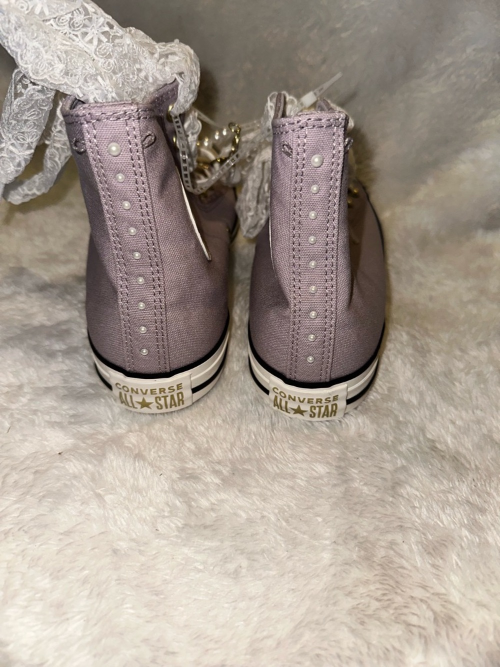 Converse High Top Sneakers in Lilac with Pearl Studs